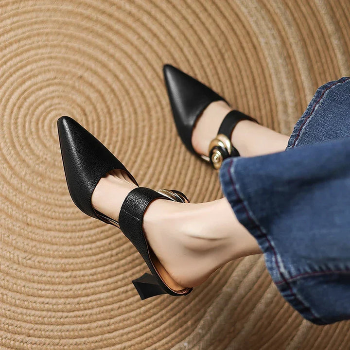 Alexis | Pointed Mules with Rose