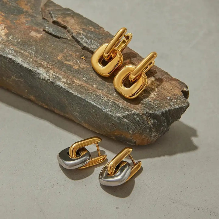 Minimalist Two Tone Gold Oval Earrings