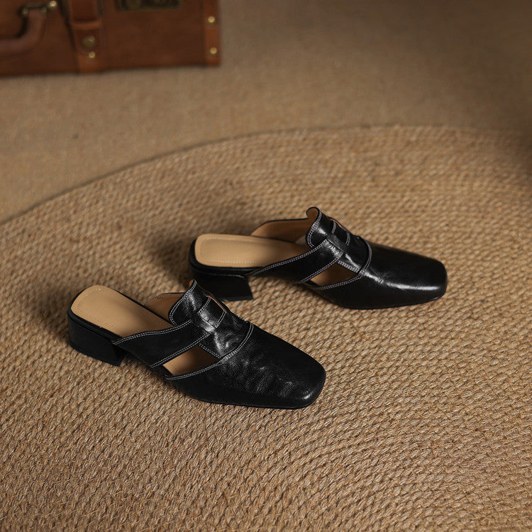 Carolina | Mules with Strap and Square Toe