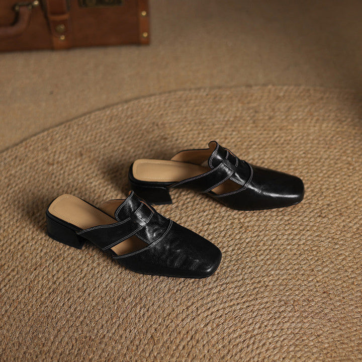 Carolina | Mules with Strap and Square Toe