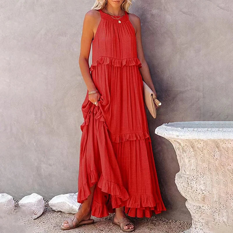 Wilhelmina | Ruffle Tiered Halter Maxi Dress