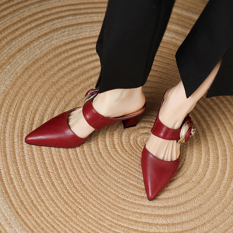Alexis | Pointed Mules with Rose