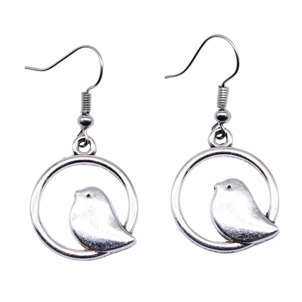 Vintage Bird Charm Drop Earrings – Handmade Boho Jewellery