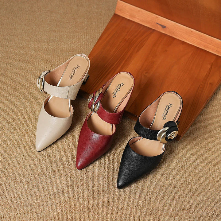 Alexis | Pointed Mules with Rose