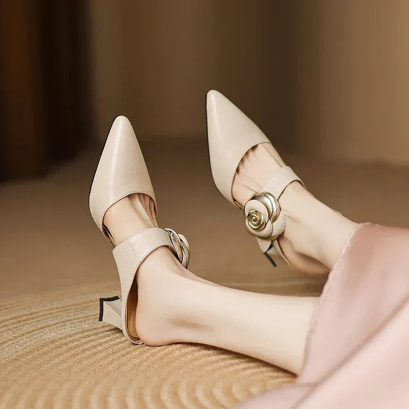 Alexis | Pointed Mules with Rose