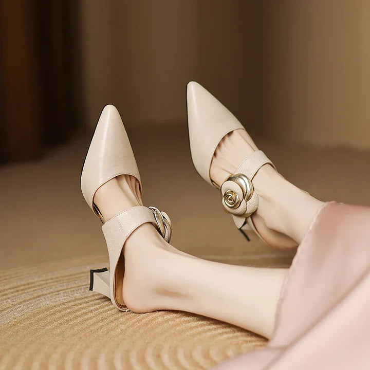 Alexis | Pointed Mules with Rose