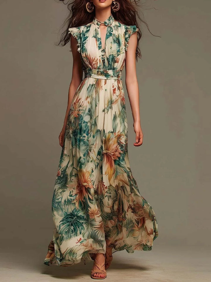 Isadora | Floral Ruched Mock Neck Maxi Dress