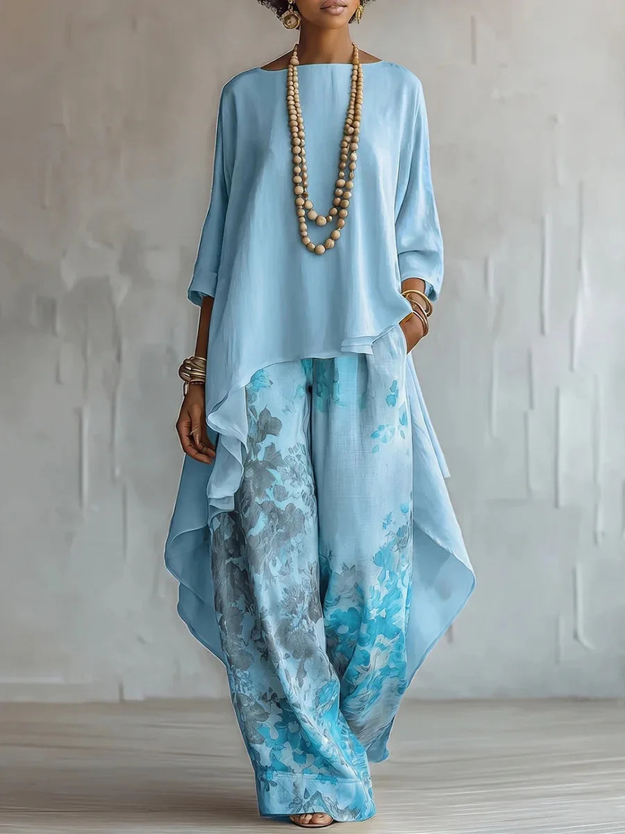 Odile | Extended Top & Printed Wide-Leg Trousers Set
