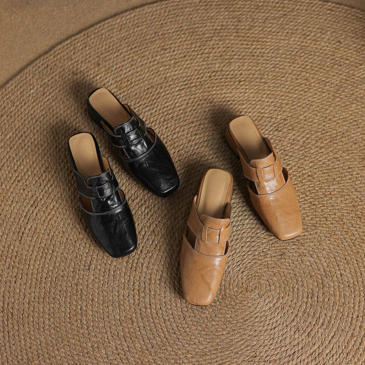 Carolina | Mules with Strap and Square Toe