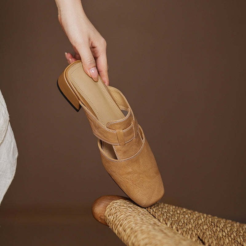 Carolina | Mules with Strap and Square Toe