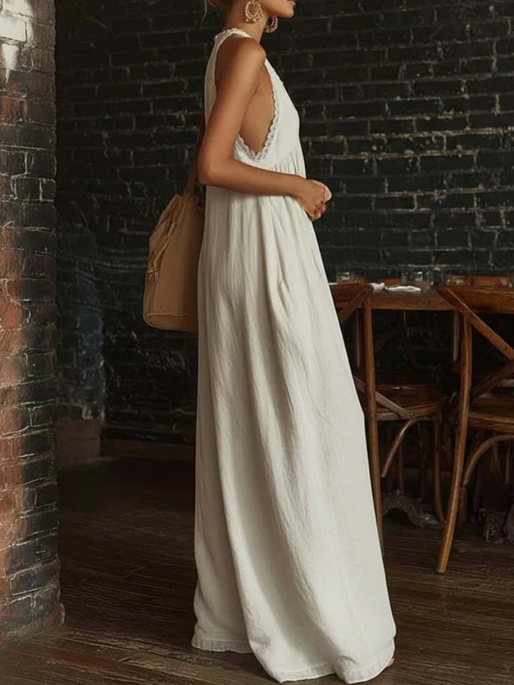 Evelyn | Lace Halter V-Neck Wide Leg Jumpsuit