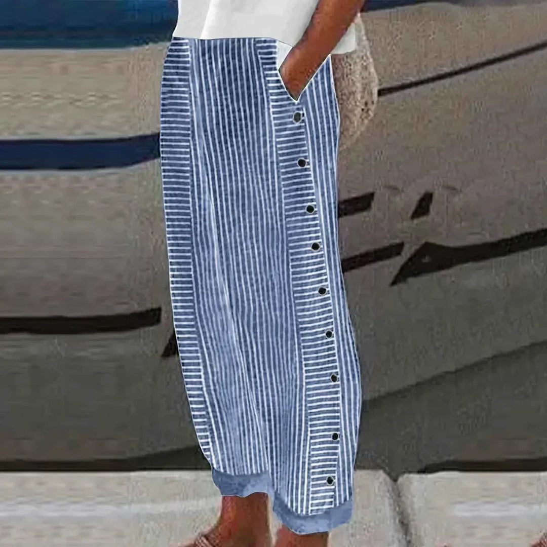 Sharon - Striped Seabreeze Button-Up Trousers