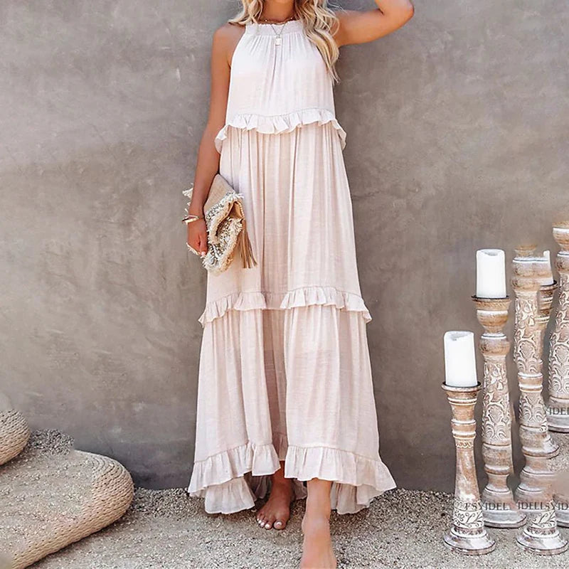 Wilhelmina | Ruffle Tiered Halter Maxi Dress