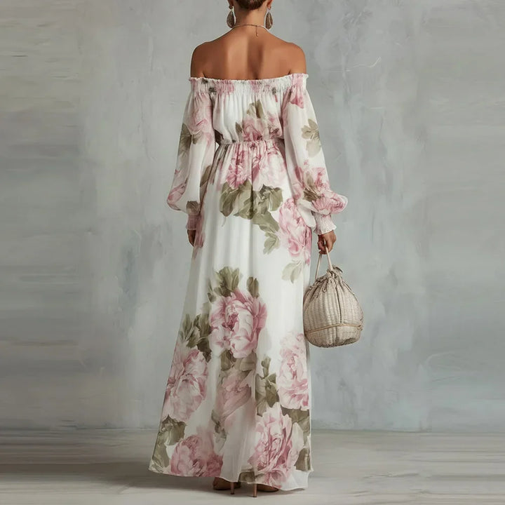 PEONY | Off-Shoulder Floral Maxi Dress with Long Sleeves