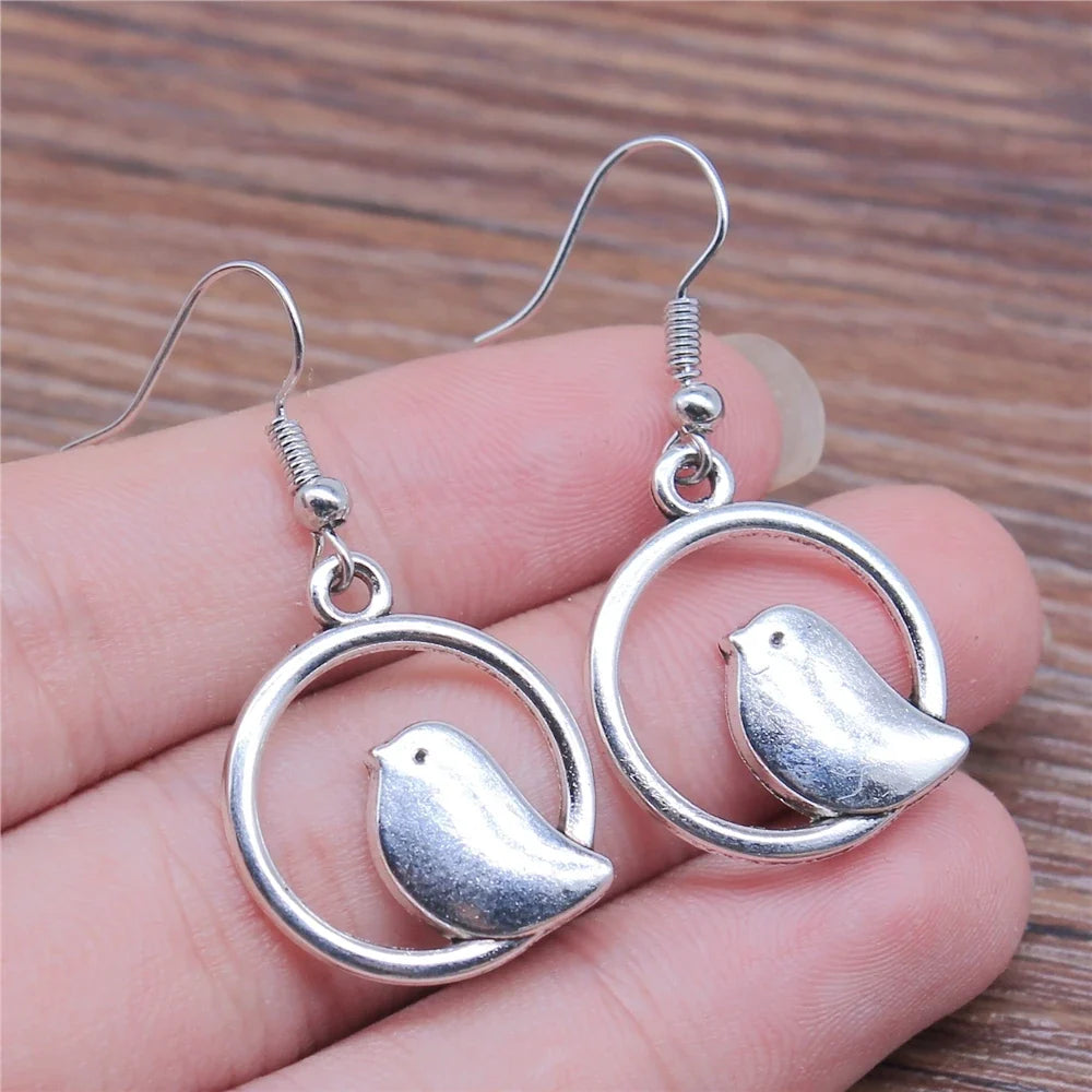 Vintage Bird Charm Drop Earrings – Handmade Boho Jewellery
