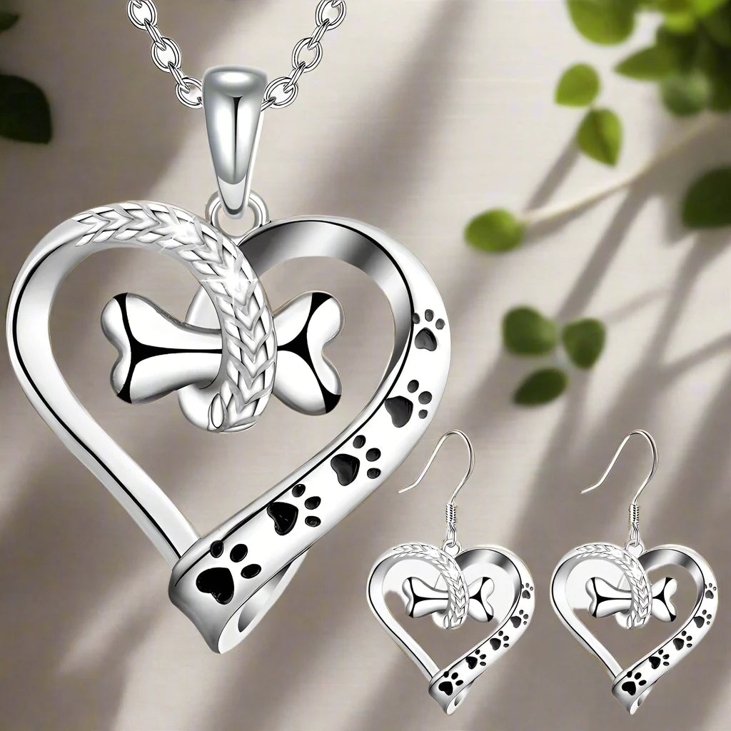 2-Piece Jewellery Set with Paw, Heart & Bone Charms