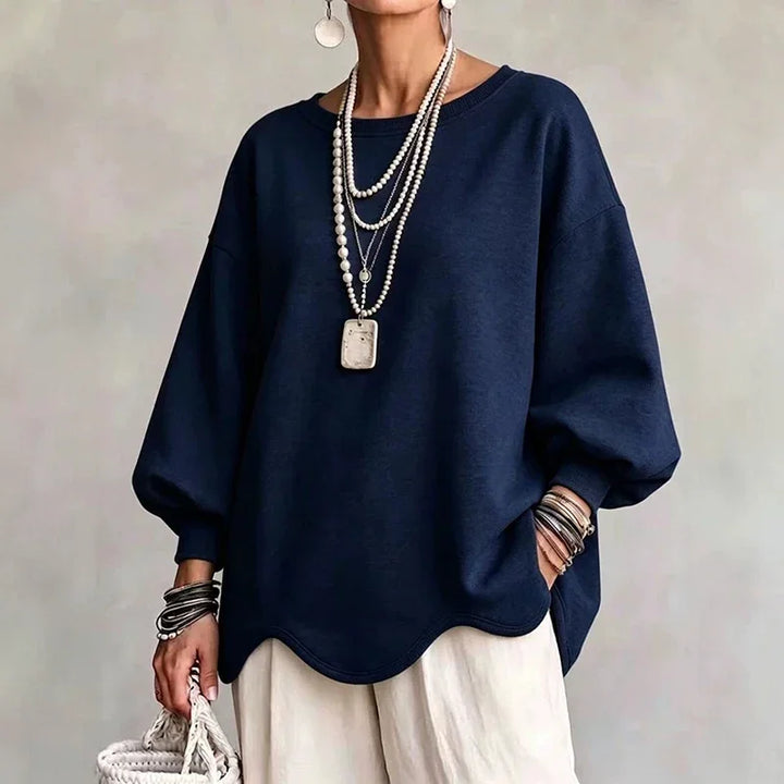 Navy oversized sweatshirt with wavy hem and relaxed long sleeves