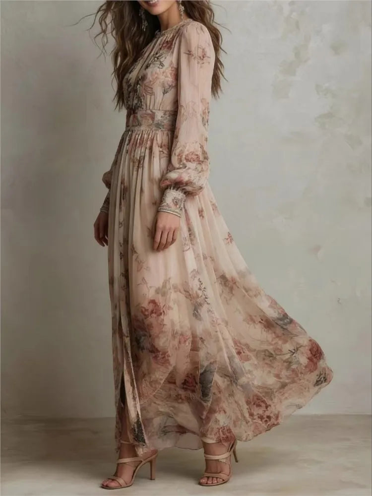 Rosalind | Vintage Floral Pleated Maxi Dress
