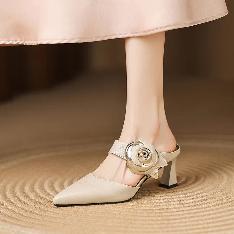 Alexis | Pointed Mules with Rose