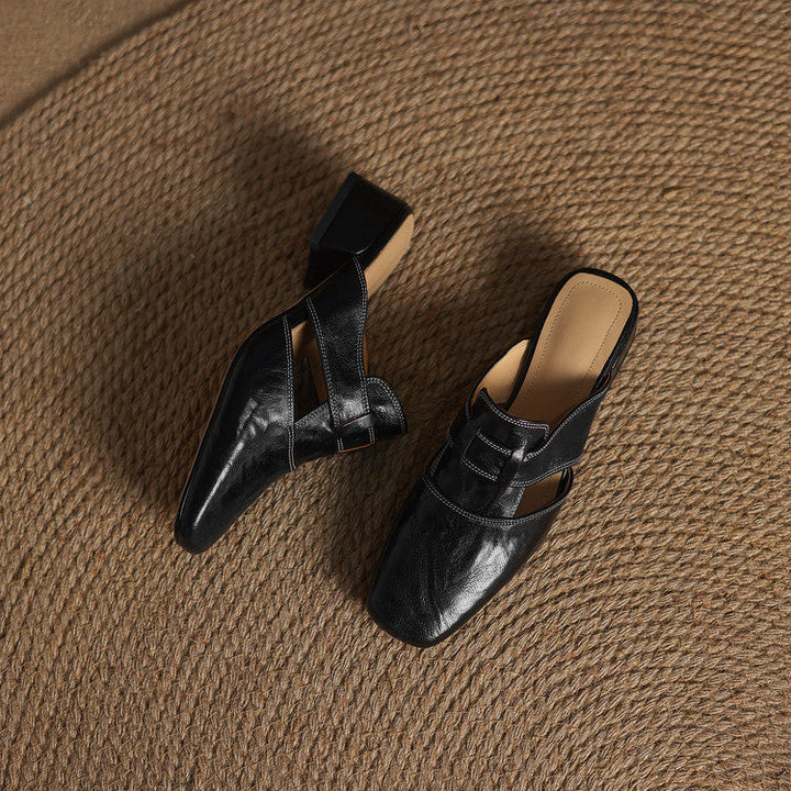 Carolina | Mules with Strap and Square Toe