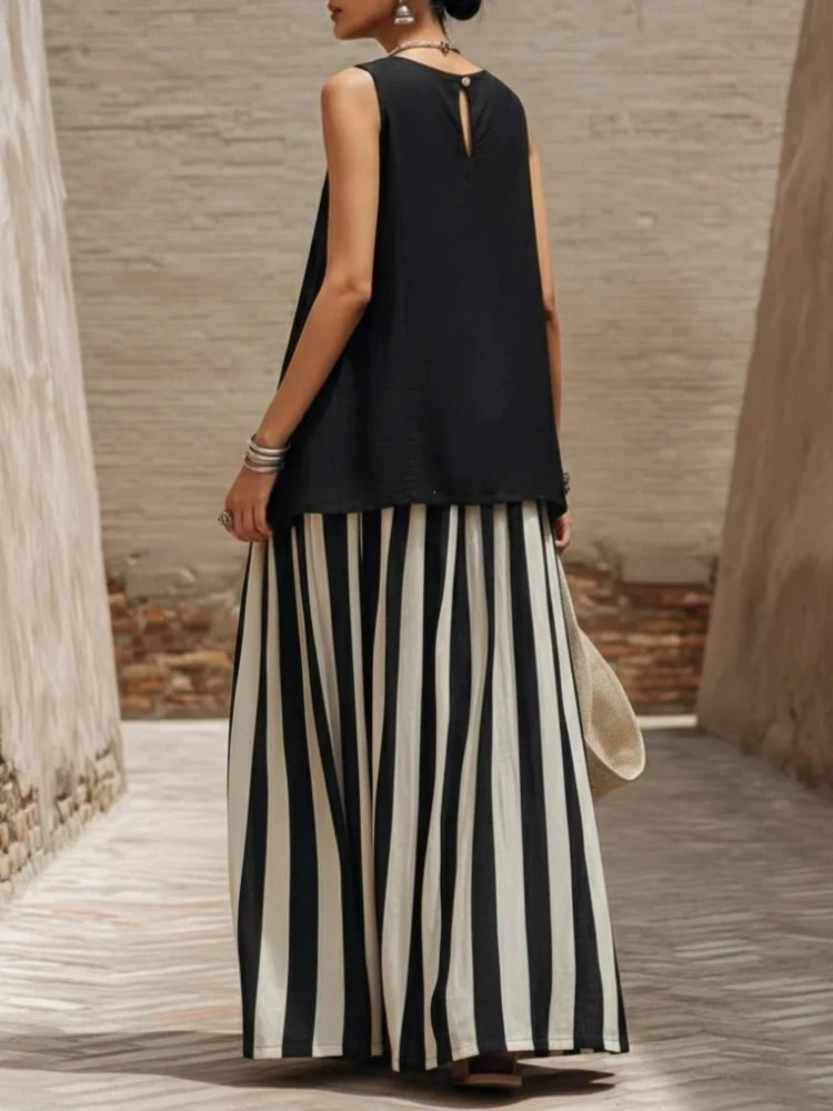 Marnie | Striped High-Waist Skirt Two-Piece Set