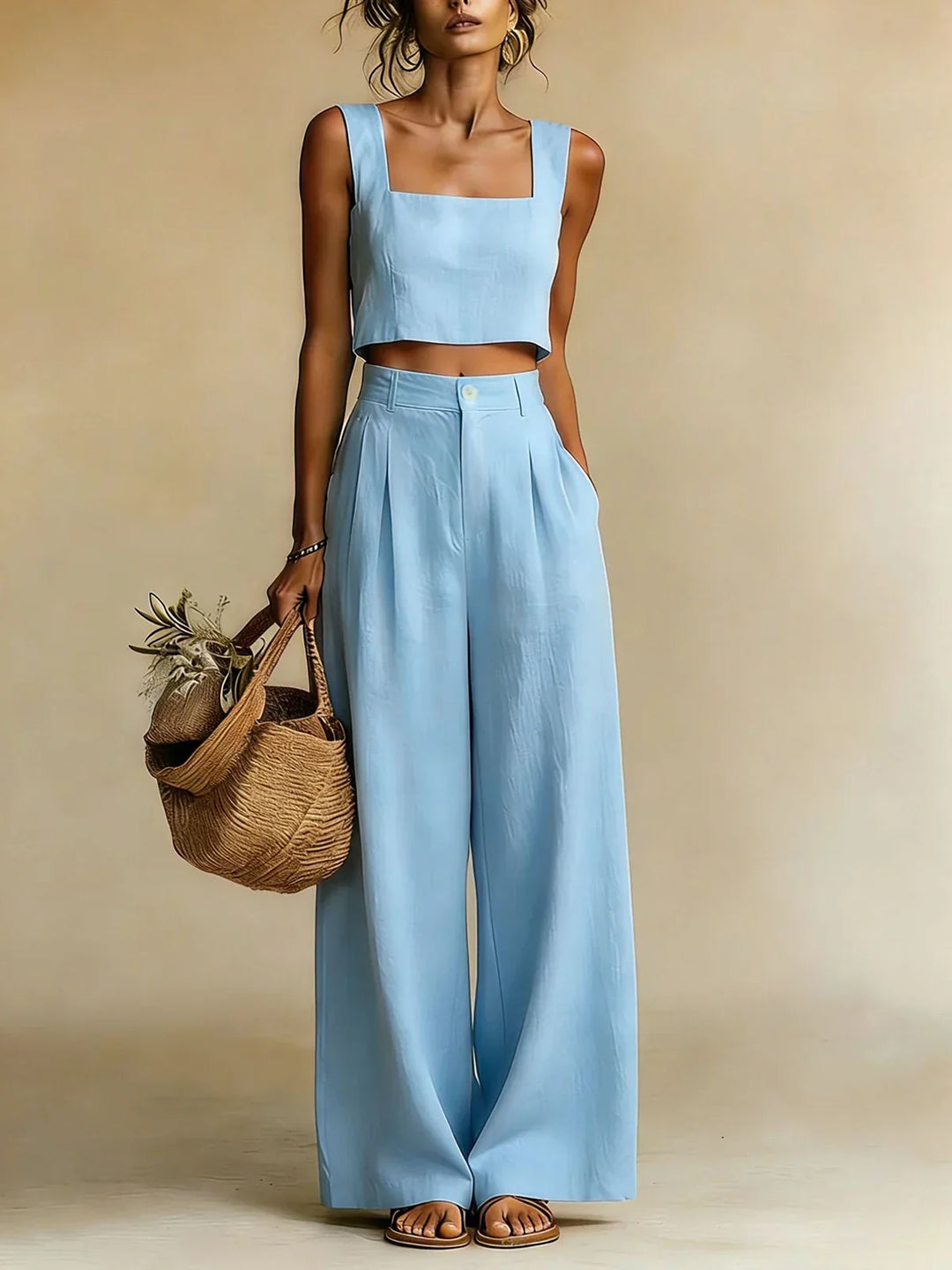Celeste | Square Neck Crop Top & Palazzo Trousers Set