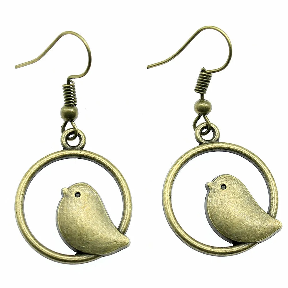 Vintage Bird Charm Drop Earrings – Handmade Boho Jewellery