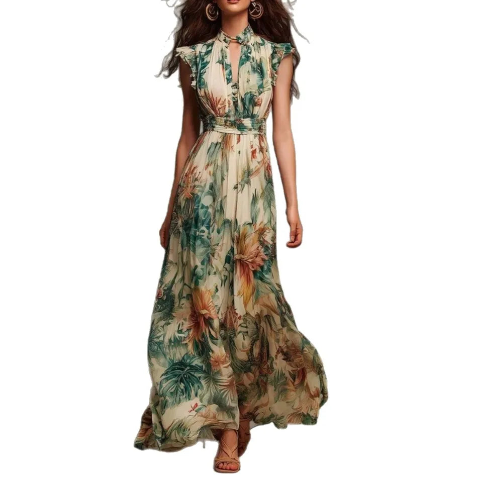 Isadora | Floral Ruched Mock Neck Maxi Dress