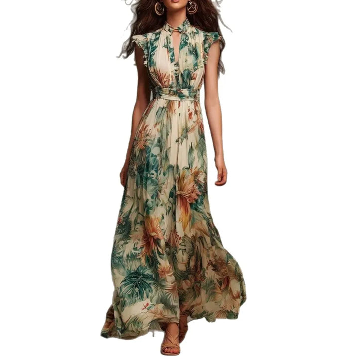 Isadora | Floral Ruched Mock Neck Maxi Dress
