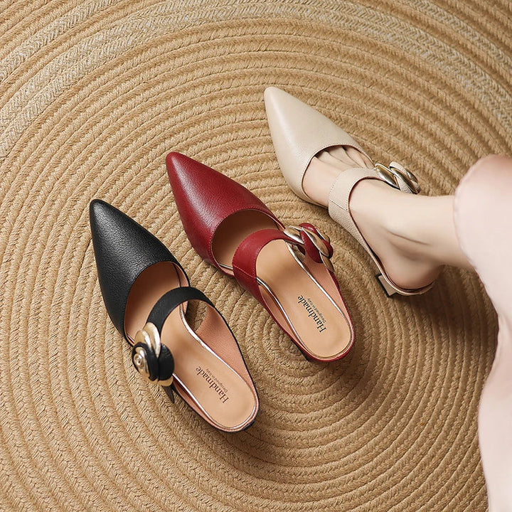 Alexis | Pointed Mules with Rose