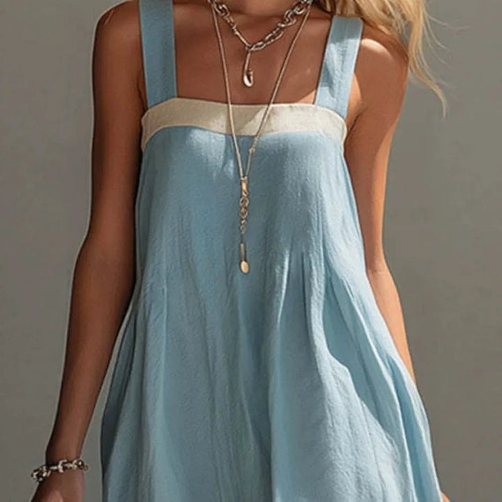Ladies Colour Block Maxi Dress with Spaghetti Straps, Sleeveless Loose Layered Flowy Sun Dress for Beach Holiday Resort