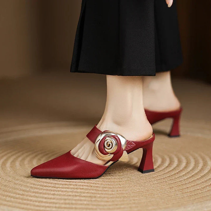 Alexis | Pointed Mules with Rose
