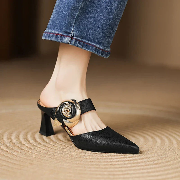 Alexis | Pointed Mules with Rose