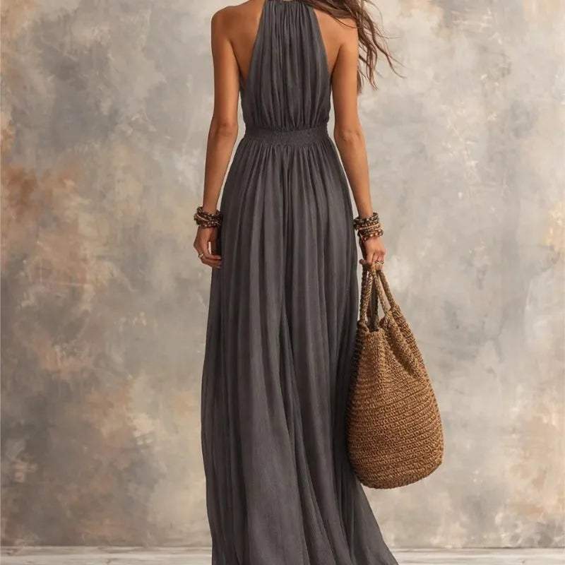 Elegante halter maxi jurk voor dames, diepe V-hals, hoge taille, slanke jurken, zomer 2026, formele avondjurk, feestjurk, vakantiejurk, vestidos