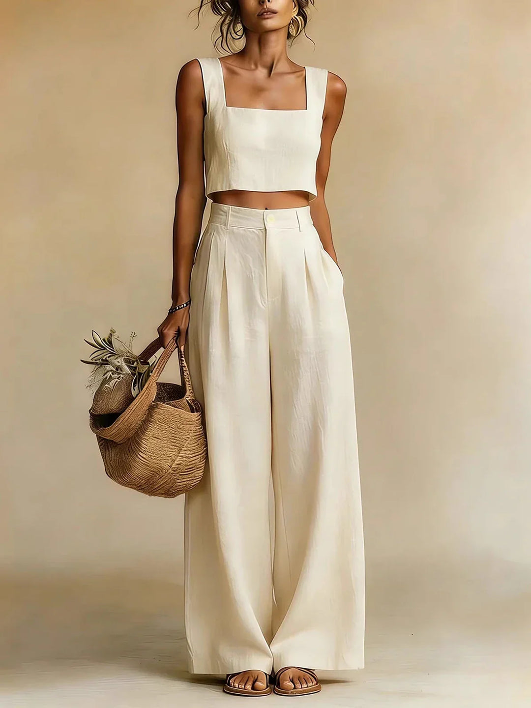 Celeste | Square Neck Crop Top & Palazzo Trousers Set