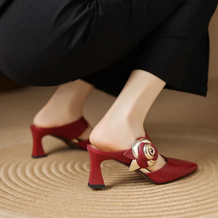 Alexis | Pointed Mules with Rose
