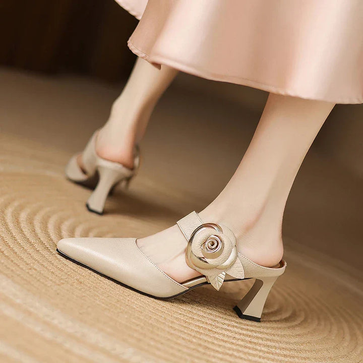 Alexis | Pointed Mules with Rose