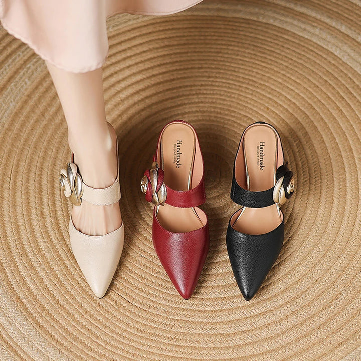 Alexis | Pointed Mules with Rose
