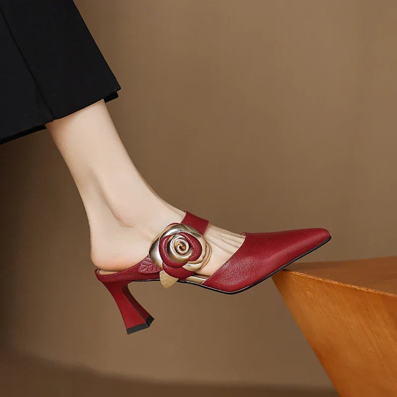 Alexis | Pointed Mules with Rose