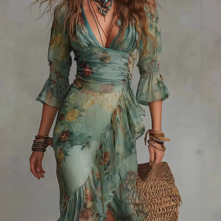 Marigold | Floral Ruffle Maxi Dress