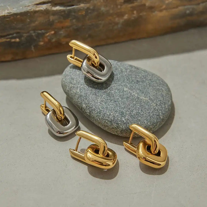 Minimalist Two Tone Gold Oval Earrings