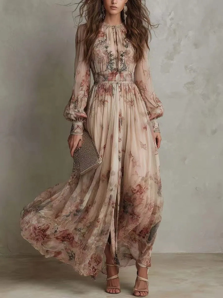 Rosalind | Vintage Floral Pleated Maxi Dress