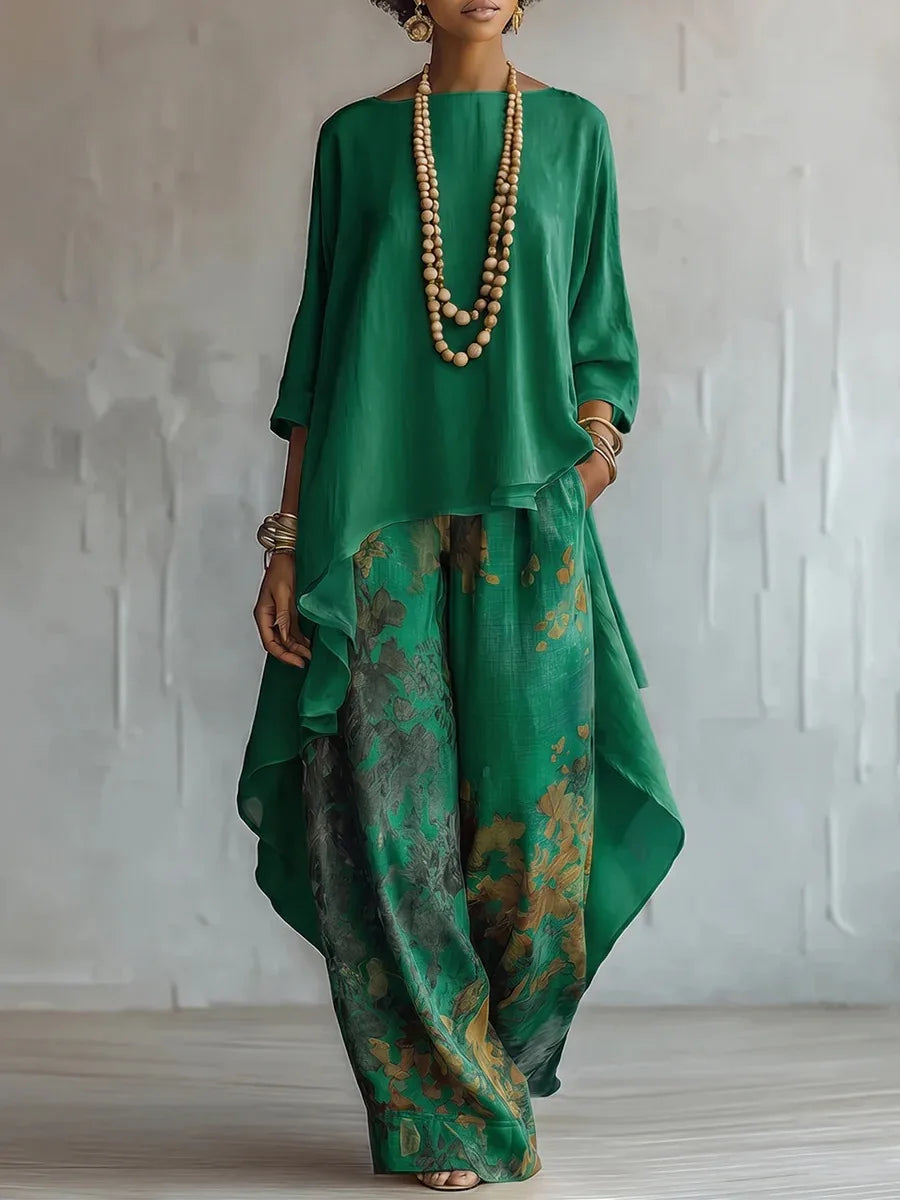 Odile | Extended Top & Printed Wide-Leg Trousers Set