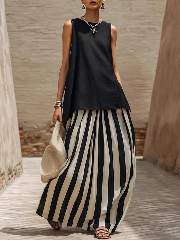 Marnie | Striped High-Waist Skirt Two-Piece Set