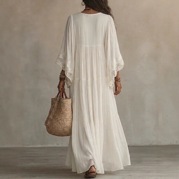 Perpetua | Lace Trim V-Neck Flowy Maxi Dress
