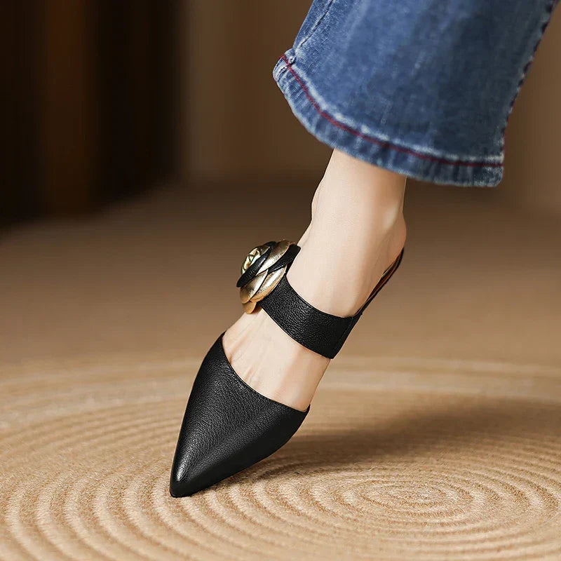 Alexis | Pointed Mules with Rose