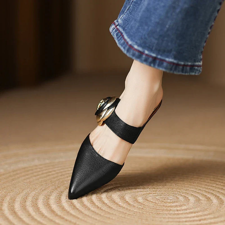 Alexis | Pointed Mules with Rose