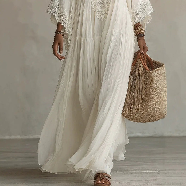 Perpetua | Lace Trim V-Neck Flowy Maxi Dress