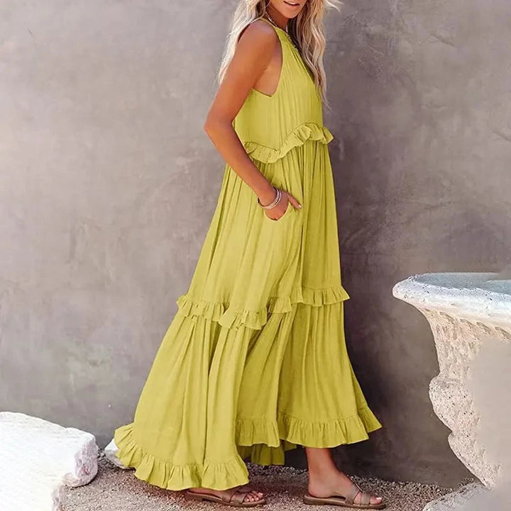 Wilhelmina | Ruffle Tiered Halter Maxi Dress