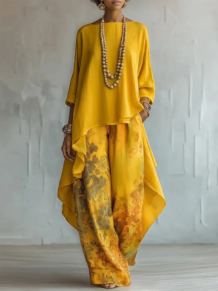 Odile | Extended Top & Printed Wide-Leg Trousers Set